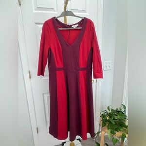 Boden Erin Ponte Midi Dress Red and Burgandy | Size 14